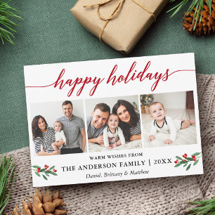 Cartes Pour Fêtes Annuelles Calligraphie moderne Holly Red 3 Photo