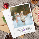 Cartes Pour Fêtes Annuelles Calligraphie moderne Mittens<br><div class="desc">Carte de Noël moderne avec une grande photo,  script de calligraphie,  mitaines violettes et message personnalisé.</div>