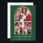 Cartes Pour Fêtes Annuelles Calligraphie moderne Noël 3 Arche photo Vert<br><div class="desc">Script de calligraphie moderne tendance Joyeux Noël 3 Photo Arch Carte de vacances - Arrière - plan vert de la forêt</div>