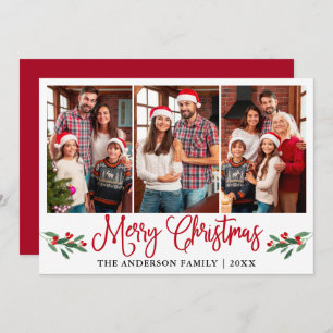 Cartes Pour Fêtes Annuelles Calligraphie moderne Noël Rouge Holly 3 Photo