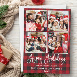 Cartes Pour Fêtes Annuelles Calligraphie moderne Plaid 4 Photos<br><div class="desc">Script de calligraphie moderne amusante Joyeuses vacances 4 Carte photo - Red Buffalo Plaid</div>