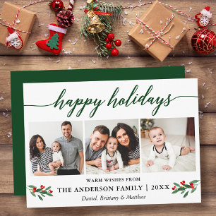 Cartes Pour Fêtes Annuelles Calligraphie moderne Red Holly 3 Photo Green