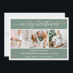 Cartes Pour Fêtes Annuelles Calligraphie moderne Sage de Noël Vert 3 Photo<br><div class="desc">Calligraphie moderne tendance Script 3 Photo Famille Photo Collage Joyeux Noël Carte - Sage Green</div>
