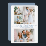 Cartes Pour Fêtes Annuelles Calligraphie moderne Script 4 Photo Noël bleu<br><div class="desc">Calligraphie moderne tendance Script 4 Photo Family Photo Collage Joyeux Noël Carte de vacances - Dusty Blue</div>