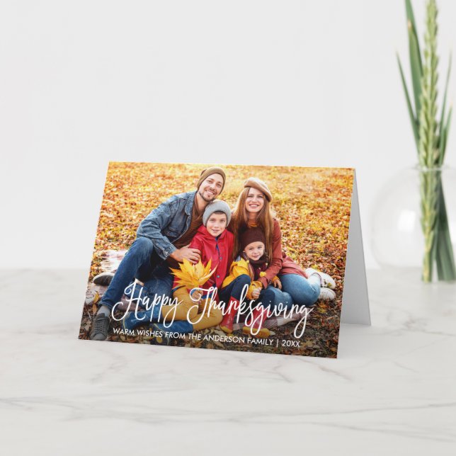 Cartes Pour Fêtes Annuelles Calligraphie moderne Thanksgiving Family Photo Pli (Devant)