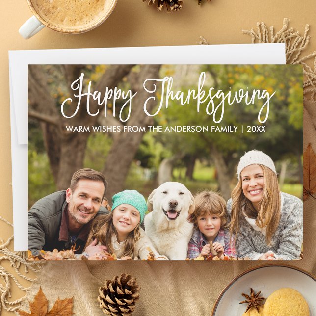 Cartes Pour Fêtes Annuelles Calligraphie moderne Thanksgiving Photo de famille (Customize to add more text or photos to back of card.)