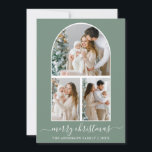 Cartes Pour Fêtes Annuelles Calligraphie Noël 3 Photo Arche Vert Sage<br><div class="desc">Script de calligraphie moderne tendance Joyeux Noël 3 Photo Arch Carte de vacances - Sage Green</div>