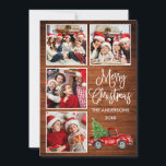 Cartes Pour Fêtes Annuelles Calligraphie Noël Camion Vintage Bois 4 Photo<br><div class="desc">Script de calligraphie moderne Joyeux Noël 4 Photo Carte de vacances - Aquarelle Vintage Camion rouge avec arbre de Noël - Russe Pays Bois</div>