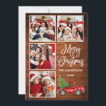 Cartes Pour Fêtes Annuelles Calligraphie Noël Camion Vintage Bois 4 Photo<br><div class="desc">Script de calligraphie moderne Joyeux Noël 4 Photo Carte de vacances - Aquarelle Vintage Camion rouge avec arbre de Noël - Russe Pays Bois</div>
