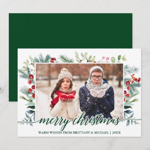 Cartes Pour Fêtes Annuelles Calligraphie Noël Verdure Couple vert Photo
