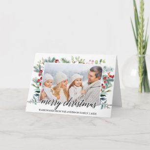 Cartes Pour Fêtes Annuelles Calligraphie Noël Verdure Famille Photo Plier
