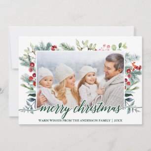 Cartes Pour Fêtes Annuelles Calligraphie Noël Verdure Famille Photo verte