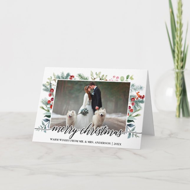 Cartes Pour Fêtes Annuelles Calligraphie Noël Verdure Mariage Photo Pold (Devant)