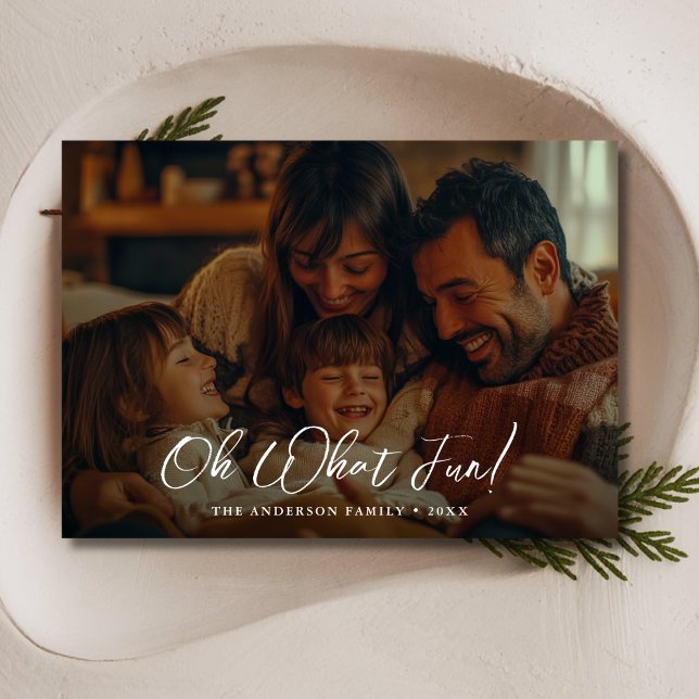 Cartes Pour Fêtes Annuelles Calligraphie Oh What Fun Family Photo de Noël (Créateur téléchargé)