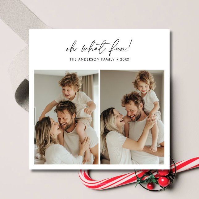 Cartes Pour Fêtes Annuelles Calligraphie Oh What Fun Noël Famille Photo Rouge (Créateur téléchargé)