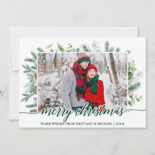 Cartes Pour Fêtes Annuelles Calligraphie Pin de Noël Vert Couple Vert