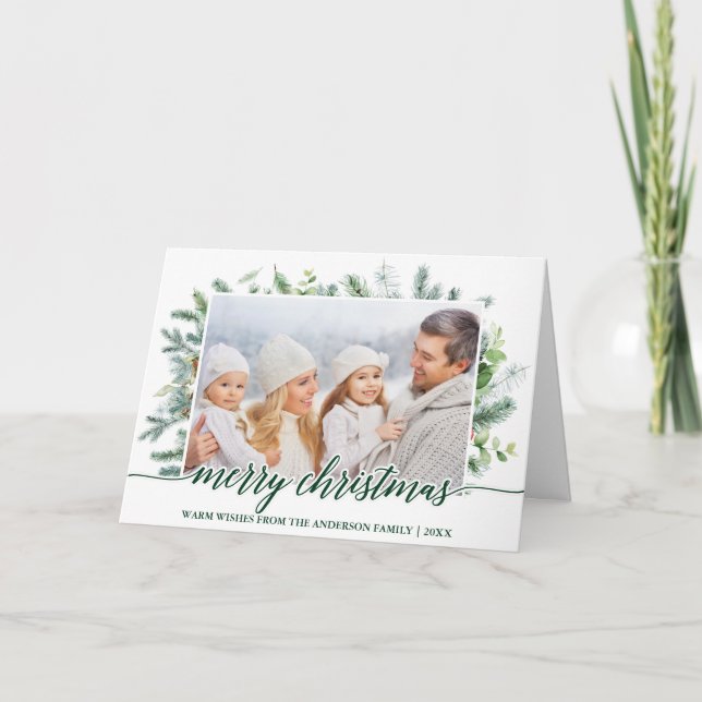 Cartes Pour Fêtes Annuelles Calligraphie Pin de Noël Vert Pin Peau Plier Photo (Devant)