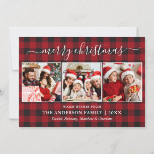 Cartes Pour Fêtes Annuelles Calligraphie Red Buffalo Plaid 3 Photo Noël