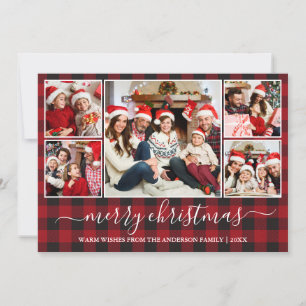 Cartes Pour Fêtes Annuelles Calligraphie Red Buffalo Plaid 5 Photo Noël