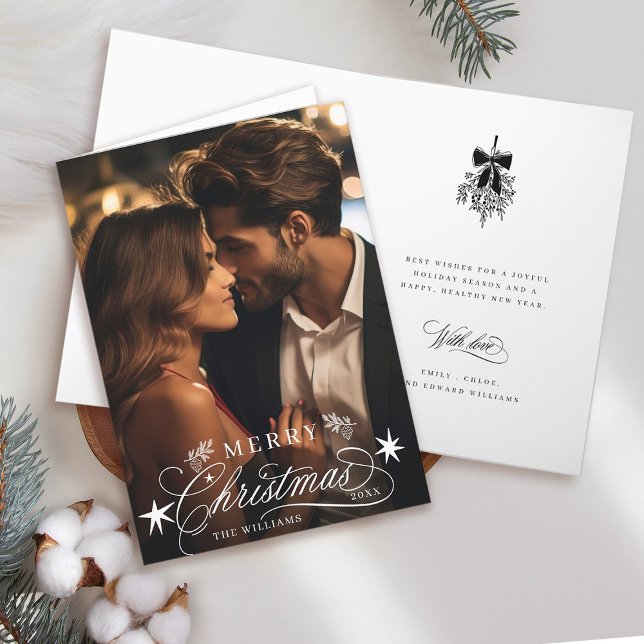 Cartes Pour Fêtes Annuelles Calligraphie romantique Joyeux Noël Photo repliée (Front & Inside)