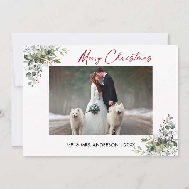 Cartes Pour Fêtes Annuelles Calligraphie Rouge Encre Script verdure Berries Co (Devant)