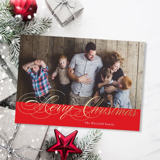 Cartes Pour Fêtes Annuelles Calligraphie rouge et or Faux Foil (Créateur téléchargé)