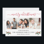 Cartes Pour Fêtes Annuelles Calligraphie Rouge Joyeux Noël Holly 3 Photo<br><div class="desc">Calligraphie moderne Script 3 Photo Famille Photo Collage Joyeux Noël Carte inclut Aquarelle Noël Fruits de Noël - Script rouge</div>