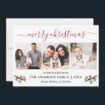 Cartes Pour Fêtes Annuelles Calligraphie Rouge Joyeux Noël Holly 3 Photo<br><div class="desc">Calligraphie moderne Script 3 Photo Famille Photo Collage Joyeux Noël Carte inclut Aquarelle Noël Fruits de Noël - Script rouge</div>