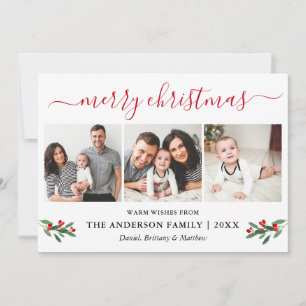 Cartes Pour Fêtes Annuelles Calligraphie Rouge Joyeux Noël Holly 3 Photo