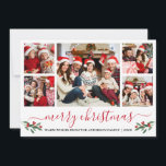 Cartes Pour Fêtes Annuelles Calligraphie Rouge Joyeux Noël Holly 5 Photo<br><div class="desc">Calligraphie moderne Script 5 Photo Famille Photo Collage Joyeux Noël Carte inclut Aquarelle Noël Fruits de Noël - Script rouge</div>
