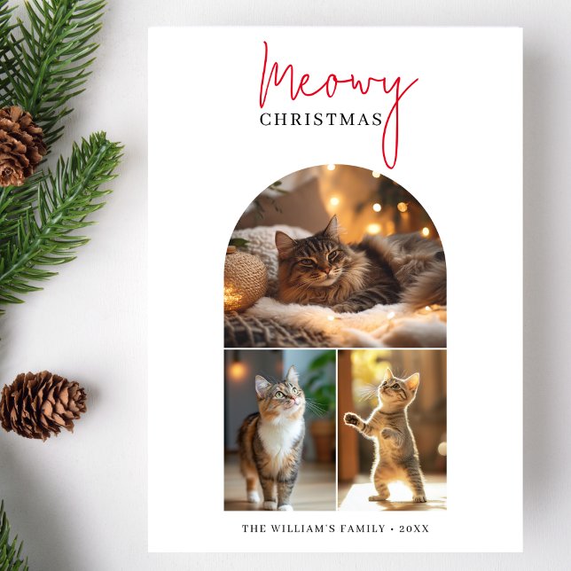 Cartes Pour Fêtes Annuelles Calligraphie Rouge Meowy Arch de Noël Photo (Créateur téléchargé)