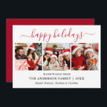 Cartes Pour Fêtes Annuelles Calligraphie rouge moderne Script 3 Photo<br><div class="desc">Calligraphie moderne tendance Script 3 Photo Famille Photo Collage Carte Joyeux Vacances - Rouge</div>
