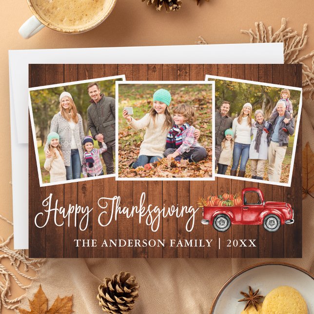 Cartes Pour Fêtes Annuelles Calligraphie Rustique Bois Thanksgiving Camion 3 P (Customize to add more text or photos to back of card.)