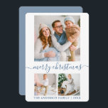 Cartes Pour Fêtes Annuelles Calligraphie Script 3 Photo Dusty Blue Christmas<br><div class="desc">Calligraphie moderne tendance Script 3 Photo Famille Photo Collage Joyeuse Carte de Noël - Dusty Blue</div>