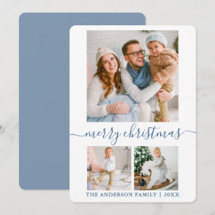 Cartes Pour Fêtes Annuelles Calligraphie Script 3 Photo Dusty Blue Christmas