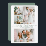 Cartes Pour Fêtes Annuelles Calligraphie Script 4 Photo Christmas Sage Green<br><div class="desc">Calligraphie moderne tendance Script 4 Photo Famille Photo Collage Joyeux Noël Carte de vacances - Sage Green</div>
