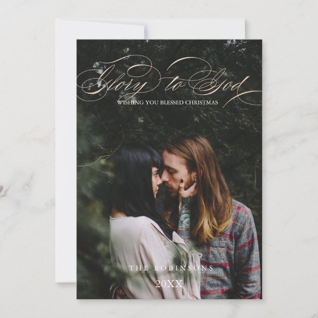 Cartes Pour Fêtes Annuelles Calligraphie Script Gloire à Dieu Photo de Noël (Devant)