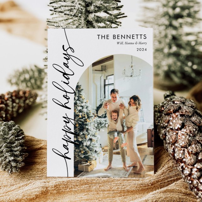 Cartes Pour Fêtes Annuelles Calligraphie Script Happy Holidays Arch Photo (Créateur téléchargé)