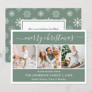 Cartes Pour Fêtes Annuelles Calligraphie Snowflakes Christmas Green 3 Photo