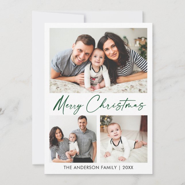 Cartes Pour Fêtes Annuelles Calligraphie vert Encre Script Noël 3 Photo (Devant)