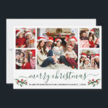 Cartes Pour Fêtes Annuelles Calligraphie verte Joyeux Noël Holly 5 Photo<br><div class="desc">Calligraphie moderne Script 5 Photo Famille Photo Collage Joyeux Noël Carte inclut Aquarelle Noël Fruits de Noël - Forêt Script vert</div>