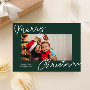 Cartes Pour Fêtes Annuelles Calligraphie verte Joyeux Noël Photo moderne