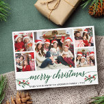 Cartes Pour Fêtes Annuelles Calligraphie verte moderne 5 Photo Famille Noël<br><div class="desc">Calligraphie moderne Script 5 Photo Famille Photo Collage Joyeux Noël Carte inclut Aquarelle Noël Fruits de Noël - Script vert</div>