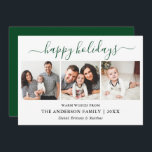 Cartes Pour Fêtes Annuelles Calligraphie verte moderne Script 3 Photo<br><div class="desc">Calligraphie moderne tendance Script 3 Photo Famille Photo Collage Carte Joyeux Vacances - Forest Green</div>