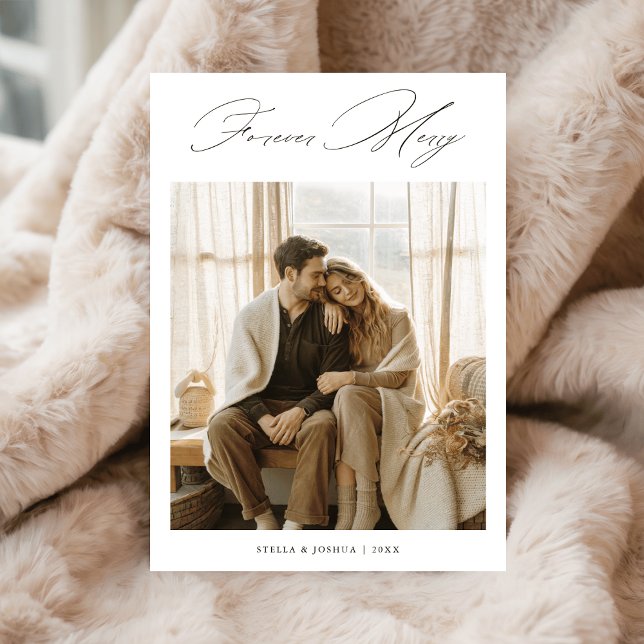 Cartes Pour Fêtes Annuelles Calligraphy Forever Merry Christmas Newlywed Photo (Créateur téléchargé)
