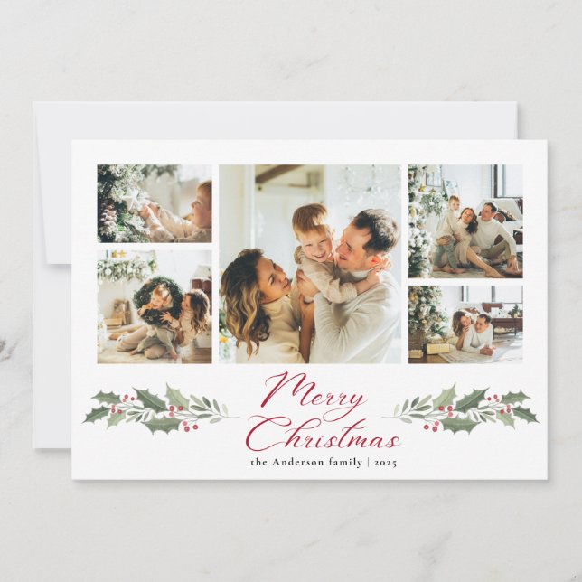 Cartes Pour Fêtes Annuelles Calligraphy Script Merry Photo Collage Christmas (Devant)