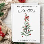 Cartes Pour Fêtes Annuelles Calligraphy Watercolor Christmas Tree Red Bow<br><div class="desc">Modern Elegant Calligraphy Ink Pen Script Minimalist Watercolor Christmas Tree Card - Have Yourself A Merry Little Christmas - Red Bow and Ribbons</div>