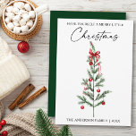 Cartes Pour Fêtes Annuelles Calligraphy Watercolor Christmas Tree with Red Bow<br><div class="desc">Modern Elegant Calligraphy Ink Pen Script Minimalist Watercolor Christmas Tree Card - Have Yourself A Merry Little Christmas - Red Bow and Ribbons - Forest Green Back</div>