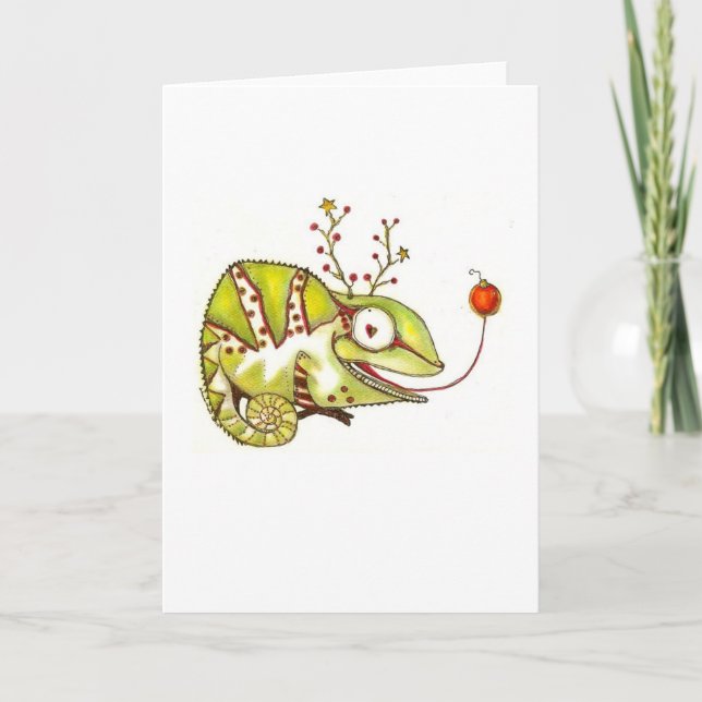 Cartes Pour Fêtes Annuelles Caméléon de Noël (Devant)