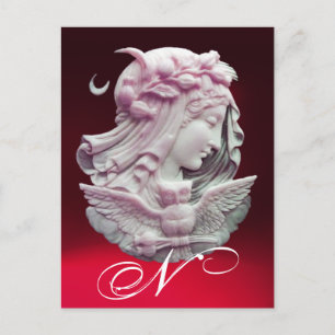 CARTES POUR FÊTES ANNUELLES CAMEO ANTIQUE, LUNE DAME DE NUIT AVEC OWL MONOGRAM